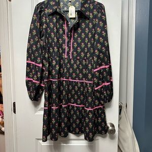 JODIFL Black Dress with Pink and Green Floral Design